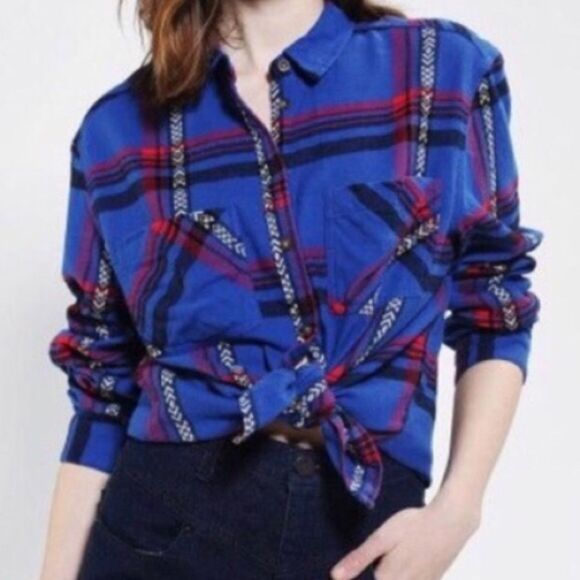 BDG urban outfitters embroidered plaid button up - Picture 1 of 6